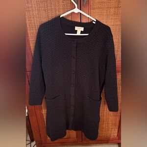 Highly Versatile LOFT Black Textured 3/4 Sleeve Blazer/Jacket